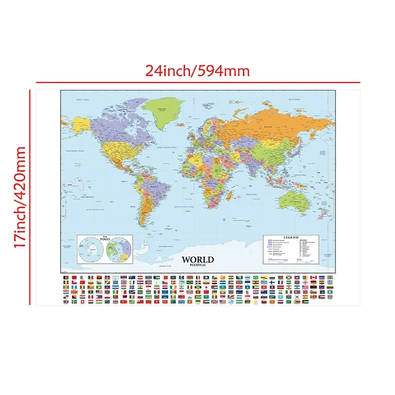 59x42cm A2 Size The World Map of Various Countries Fine Canvas Wall Map Backdrop School Office Classroom Wall Decoration Gift