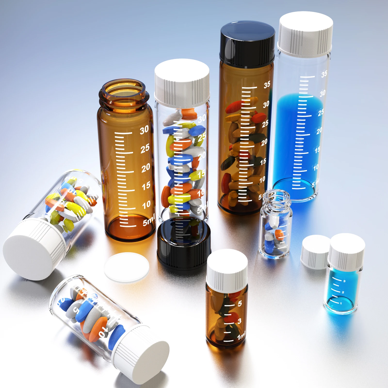 Sterile Glass Vials with Screw Cap and Graduation Leak Proof Great for Liquid Dividing,Powder Storage ,Pill Case,Amber