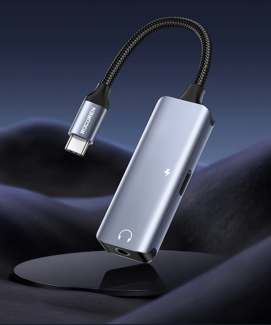 Rocoren 2-in-1-Audio-Adapter, USB C auf 3,5 mm Klinke, Typ C PD, 36 W, Aufladen für Tablet, iPhone, Xiaomi, kabelgebundener Kopfhöreranschluss – Detail 2