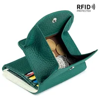 Nouveau femmes en cuir véritable Mini portefeuille RFID pliant Simple Ultra-mince petit portefeuille en peau de vache souple femme porte-carte sacs à monnaie 1