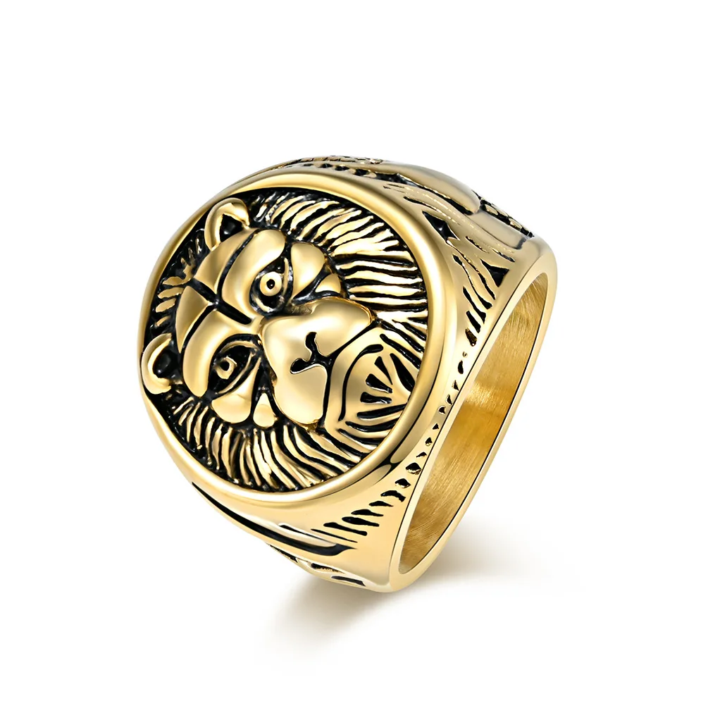 

Retro Lion Heads Signet Rings for Men Summer Accessories Punk Style Gold Color Stainless Steel Biker Jewelry Birthday Gift 2023