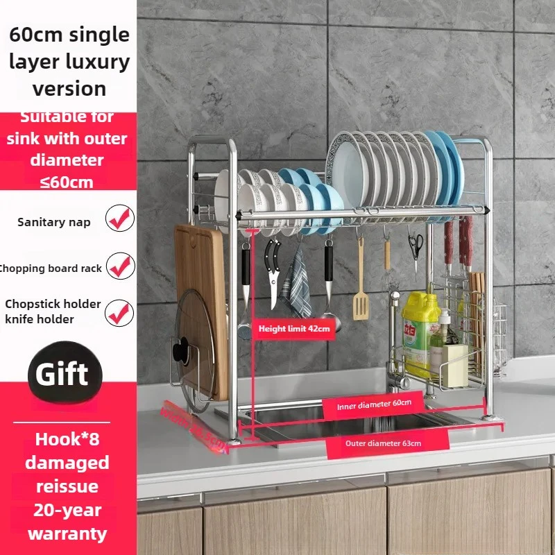 Dish Drying Rack with Hooks Over-Sink Storage for Pots and Cutlery No-Drill Kitchen Organizer with Cutting Board Holder