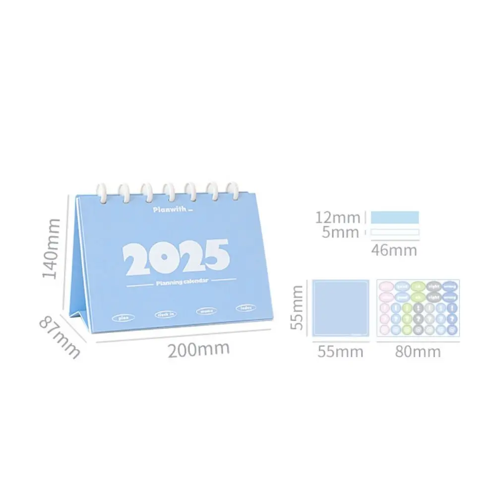 머쉬룸 버튼 2025 데스크 캘린더 스파이럴 스탠딩 플립 학습 계획 데스크 캘린더 플래닝 데일리 먼슬리 어젠다 오거나이저