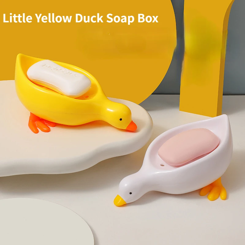 

Little Yellow Duck Soap Box Toilet Shelf Cartoon Thickened Plastic Drain Soap Box Household Creative Soap Holder