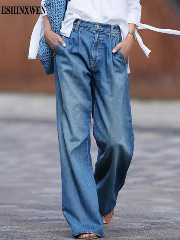 

Eshin Denim Blue High Waist Wide Leg Pants For Women 2023 Autumn Fashion Female New Y2k Elegant Luxury Jeans Clothing TH5829
