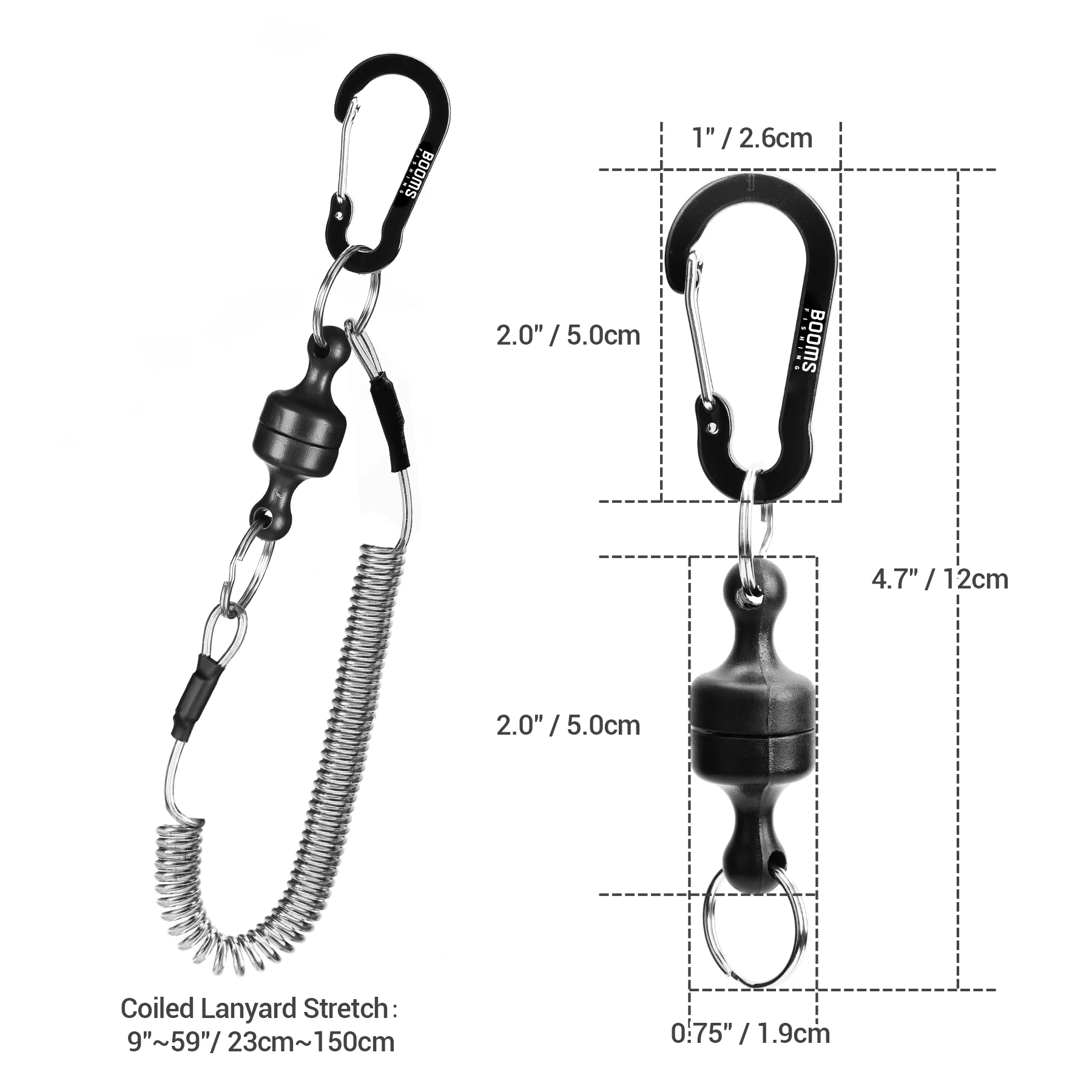 Porte-épuisette magnétique avec mousqueton et corde anti-chute pour pêche à la mouche
