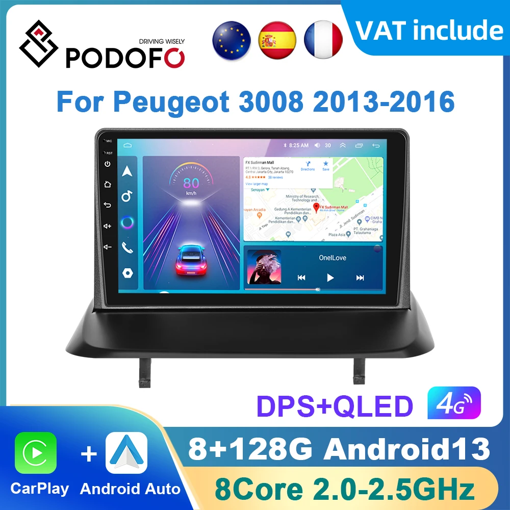 Podofo Ai Voice Android Carplay Autoradio Per Peugeot 3008 2013-2016 Android Auto 4G Navigazione Multimediale Gps Autoradio Dsp