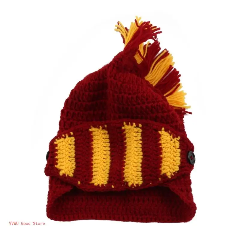 Men Women Hat Beanie Crochet Knit Roman Cosplay Knight Earflap Helmet 3