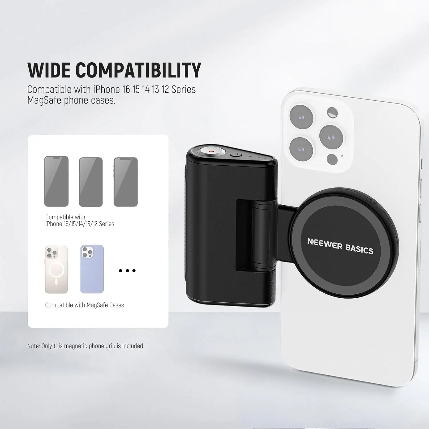 Basics Magnetic Phone Camera Grip Handle Compatible with MagSafe iPhone, 18W Mag