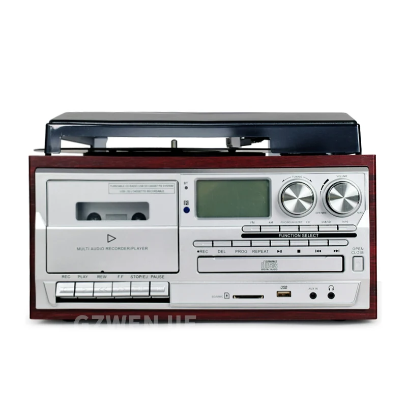 Versatile Multifunctional Vintage Phonograph 3 Speed Adjustable Vinyl Record Player Record Player CD Cassette FM/AM Radio