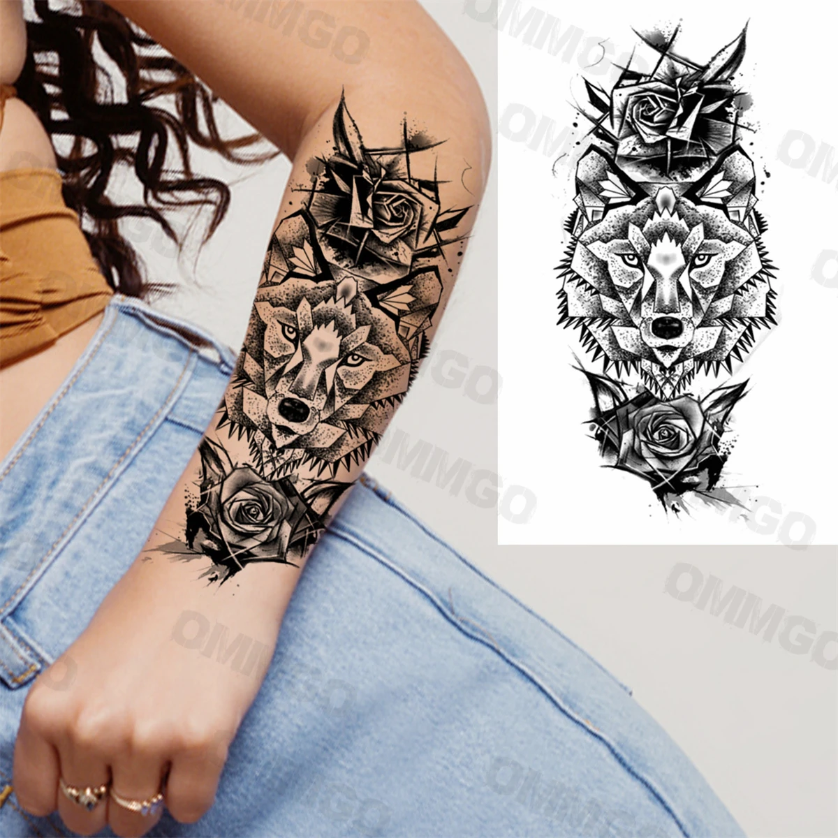 

Realistic Wolf Rose Flower Forearm Temporary Tattoos For Women Adult Girl Skull Tiger Fake Tattoo Sticker Thigh Waterproof Tatoo
