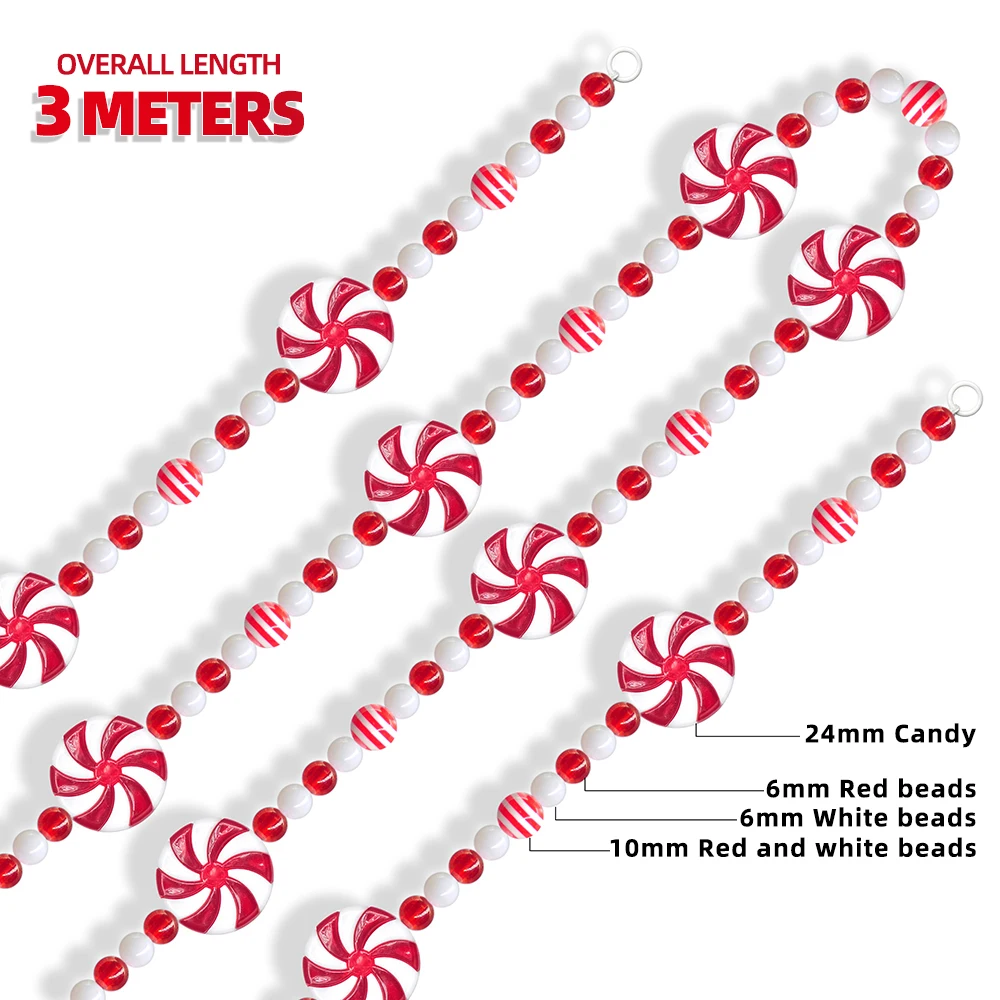 3Meters Colorful Candy Pendant Christmas Style Sweets Beads String Diy Handmade for Children's Room Xmas Tree Home Decor Navidad