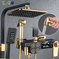 Newly Digital Shower System Set with Brass Bathtub Mixer Faucet Rainfall Shower Head Black Gold Thermostatic Bathroom Shower Set 1