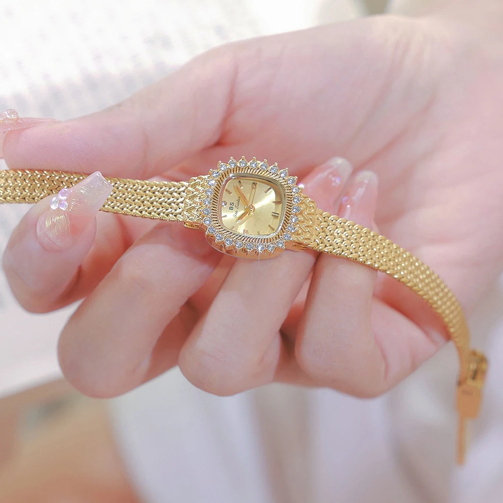 Fashion Brand Luxury Womens Watch With Rhinestones Golden Mesh Diamond Watches Small Ladies Watch For Women Relogios Feminino