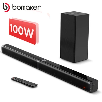 BOMAKER 100W TV SoundBar 2.1 Bluetooth Speaker 5.0 Home Theater Sound System 3D Surround Sound Bar Remote Control With Subwoofer 1