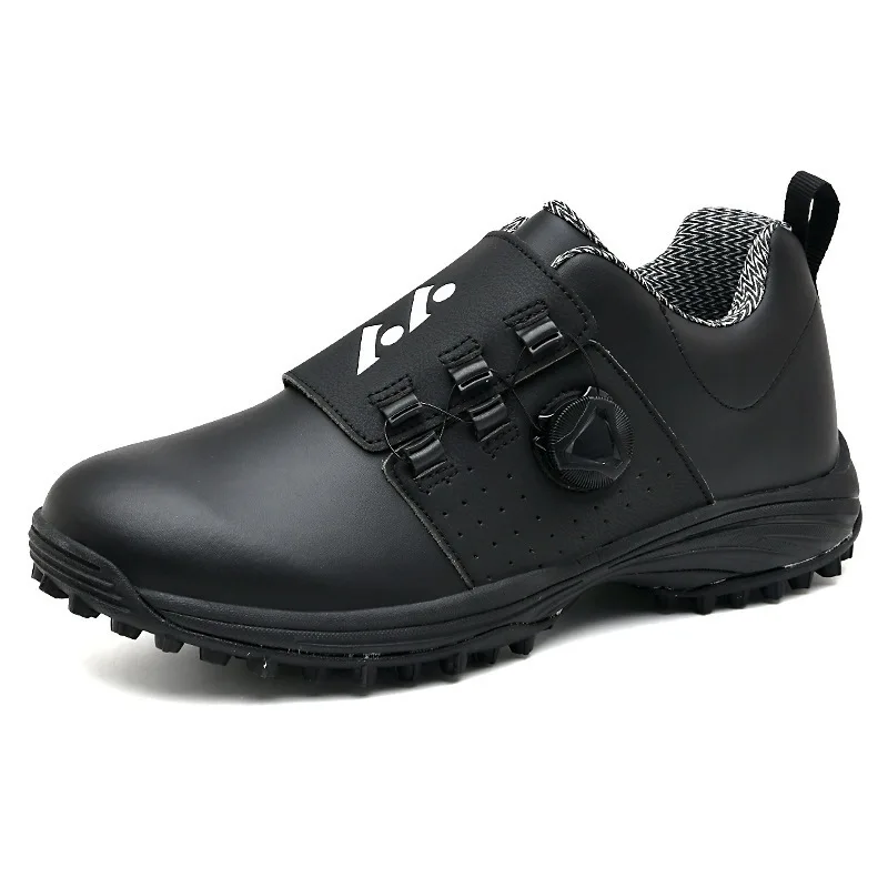 Men Golf Shoes Waterproof Leather Golfer Sports Shoes Knob Quick Lacing Golf Sneakers Women Comfortable Walking Golfing Footwear