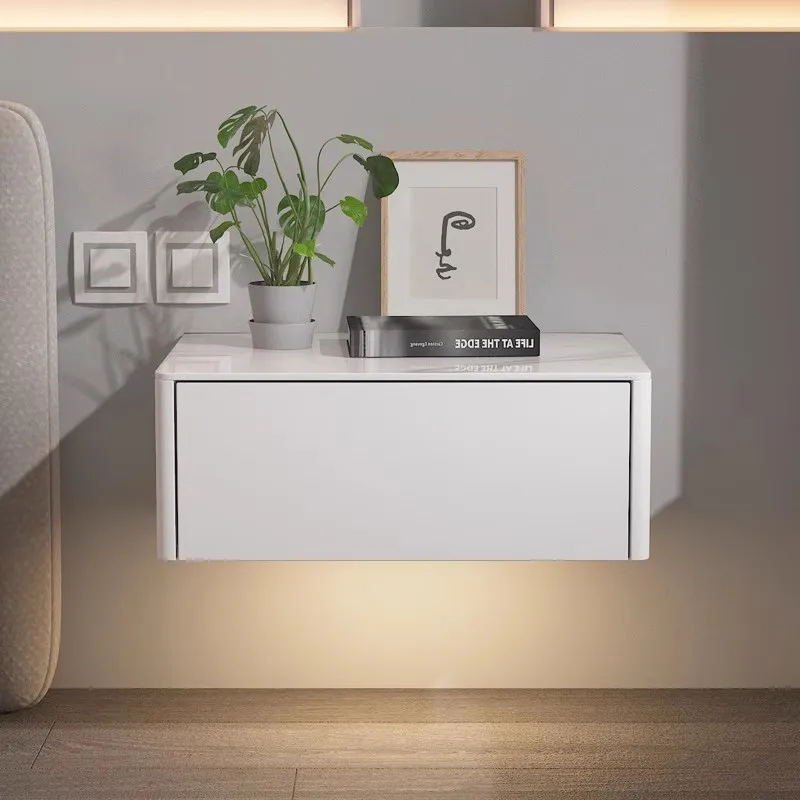 Modern Style Creative Floating Nightstand 1 Drawer Bedside Table with Sintered Stone Top