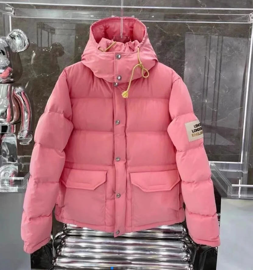Winter Runway Pink Color White Duck Down Hooded Down Jacket Women Long