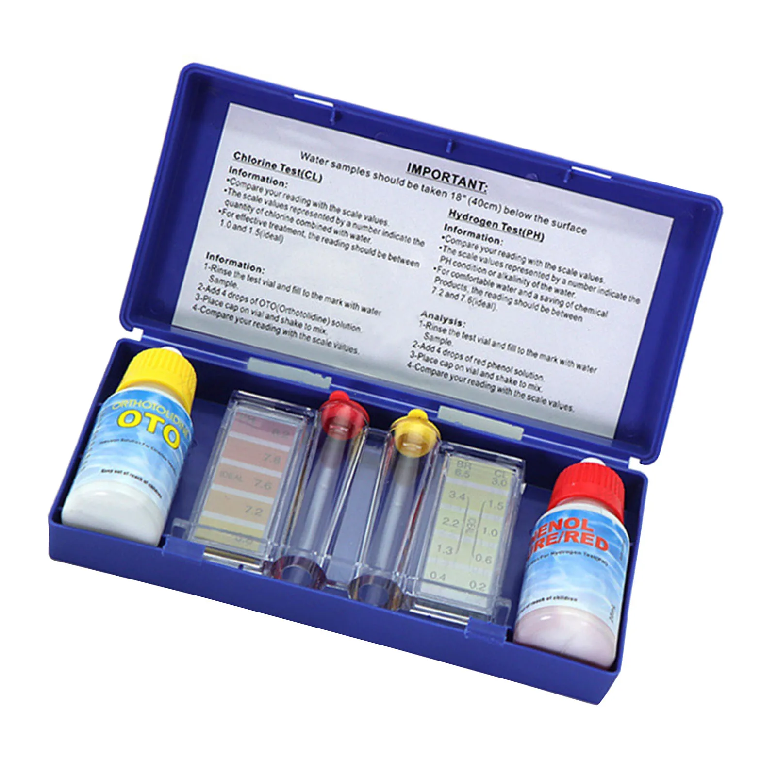 Water Tester Water Quality Test Solution with Testing Strip Tube Tool for PH Residual Chlorine Detection