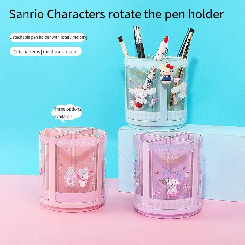 

Sanrioed Kuromi Student Study Stationery Rotating Pen Holder Cosmetic Storage My Melody Cinnamoroll Office Desktop Storage Box