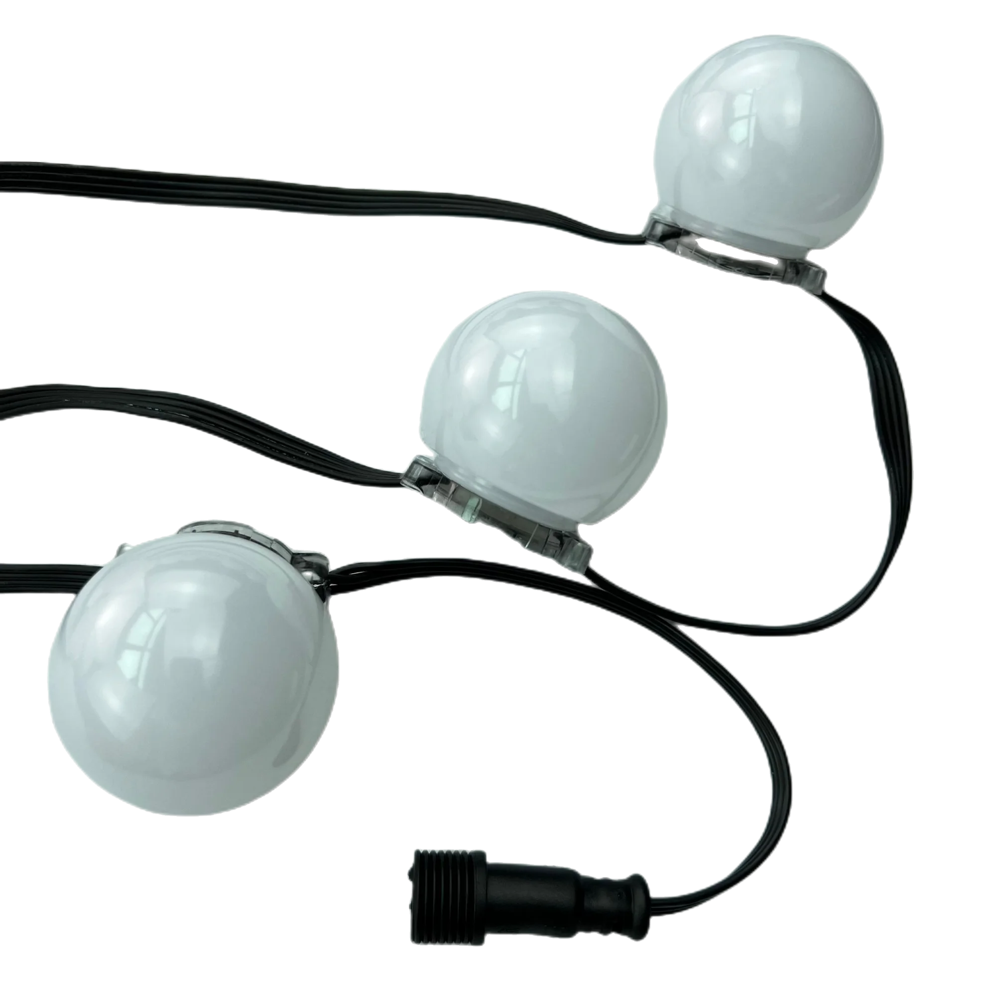 어드레서블 RGB 픽셀 모듈, WS2818 DC12V, IP68, 50mm 프로스트 커버, 30mm 베이스, 0.72W/픽셀 (3LED), 18AWG 블랙 와이어, 세트당 20 픽셀