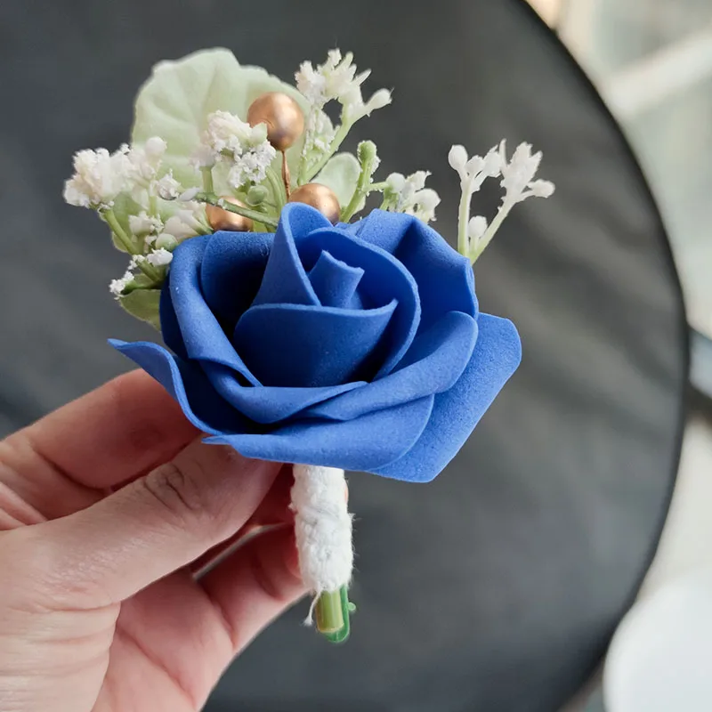 Männer Knopfloch weiße Schaum Rosen Hochzeit Zubehör Blumen künstliche Handgelenk Corsage Armband Brautjungfern Ehe Braut Schwester