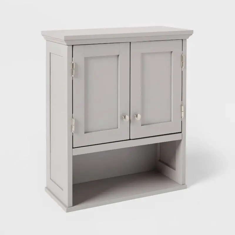 

Contemporary Gray Trendy Wood Wall Cabinet for Modern Bathroom Organization
