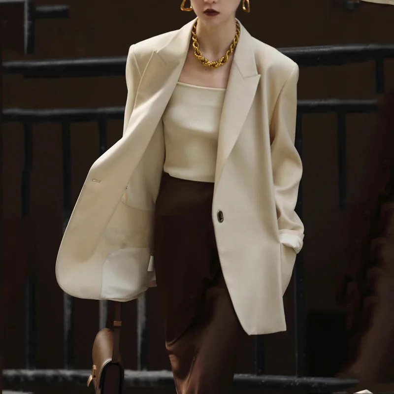 

24ss Women's Casual Suit Fashion Oversize Jacket Female Loose Temperament Commuter Shoulder Pads Suit Coats Y2k Blazer Women