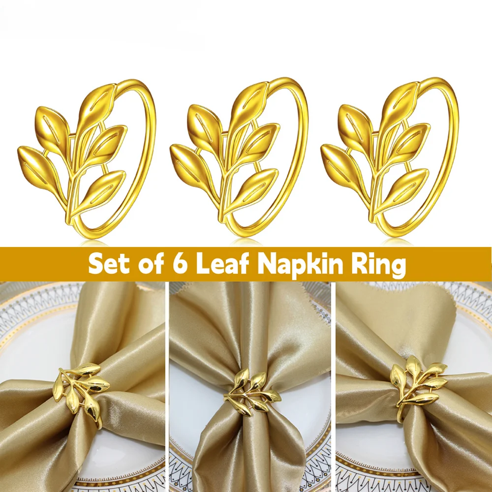 

6Pcs Gold Leaf Napkin Rings Fall Napkin Holder for Christmas Thanksgiving Wedding Dinnig Table Decoration 2023