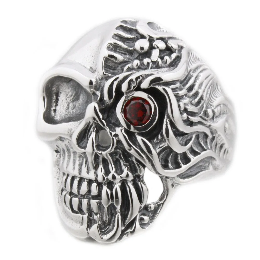 

Red Eye 925 Sterling Silver Skull Ring 8S006 US Size 7 to 14