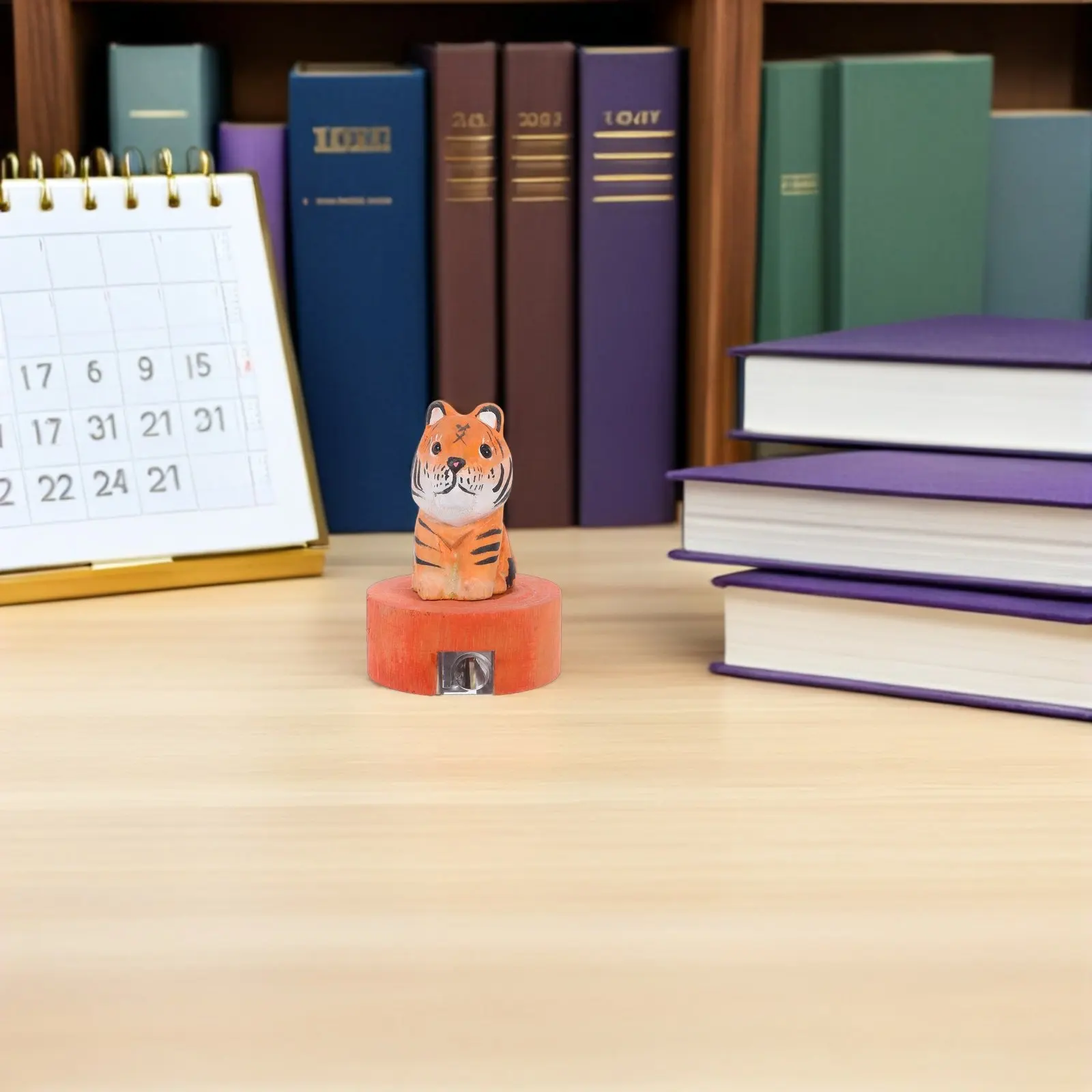 나무 호랑이 모양 연필깎이, 휴대용 수동 연필깎이, 귀여운 동물 디자인, 학교 교실 여행용 휴대용 책상용