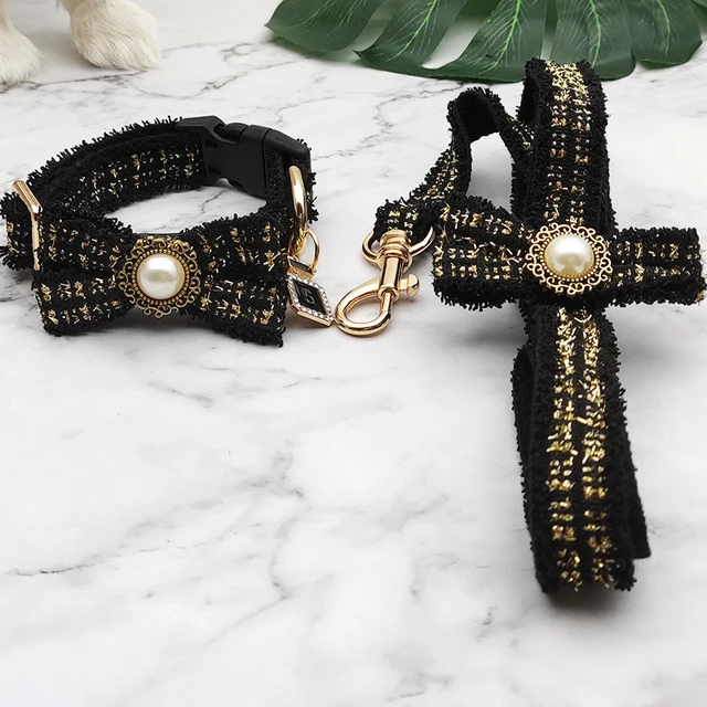 Lace Dog Leash Collar Set Vintage Bowknot Pearl Bells Girl Dog Adjustable Collar for Small Medium Dogs Puppy Collar Pet Supplies 3