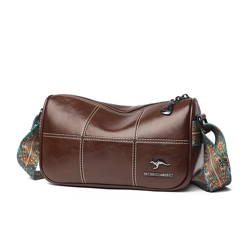 Vintage soft leather women's shoulder bag elegant messenger bag fashion simple female crossbody bag casual handbag