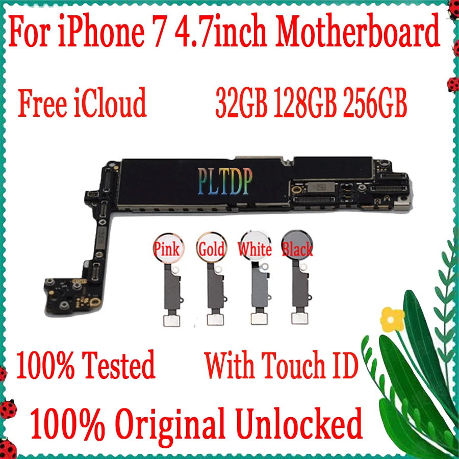 

32G/128G/256G For IPhone 7 4.7inch Motherboard Full Unlocked Mainboard With/No Touch ID 100% Original Logic Board Good Tested