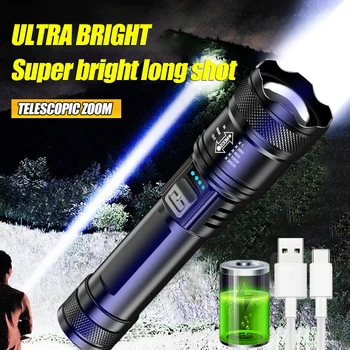 LED Flashlight – USB Rechargeable, Telescopic Zoom, Battery Display, for Camping & Fishing. 1