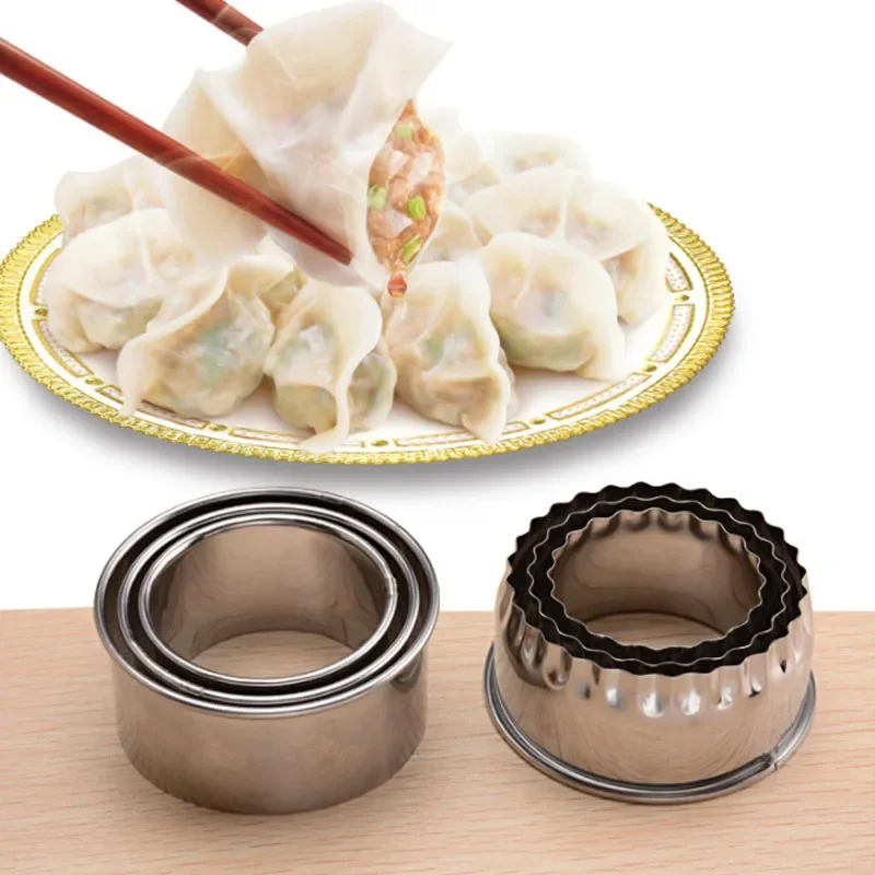 3Pcs Round/Flower Shaped Dough Cutting Tool Kitchen Gadgets Stainless Steel Dumplings Cutter Portable Dumplings Wrappers Molds
