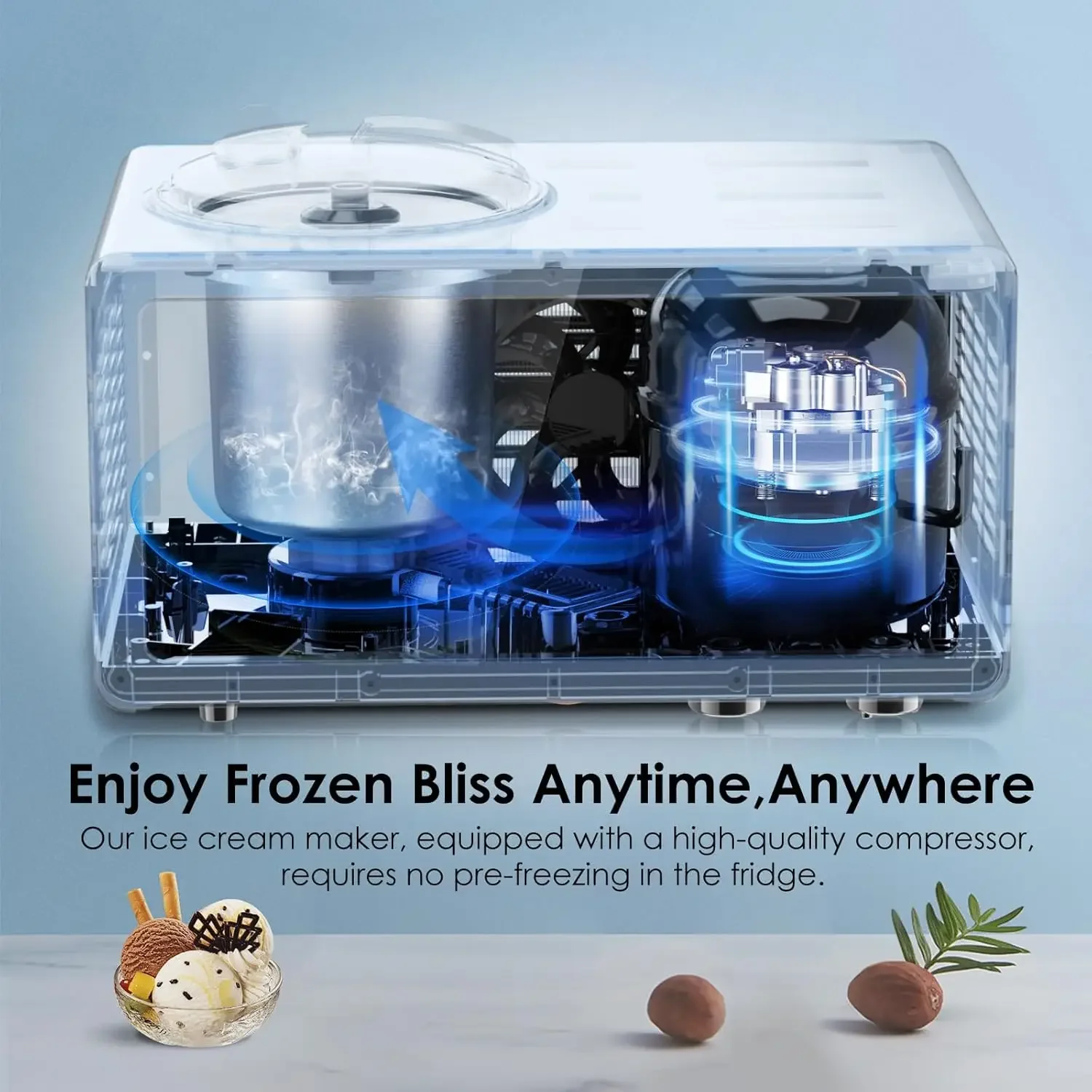 Soft Serve Ice Cream Maker LCD Touch Screen with Compressor, No Pre-freezing, 4 Modes, Adjusted Speed 1.6 Quart Ice Crea