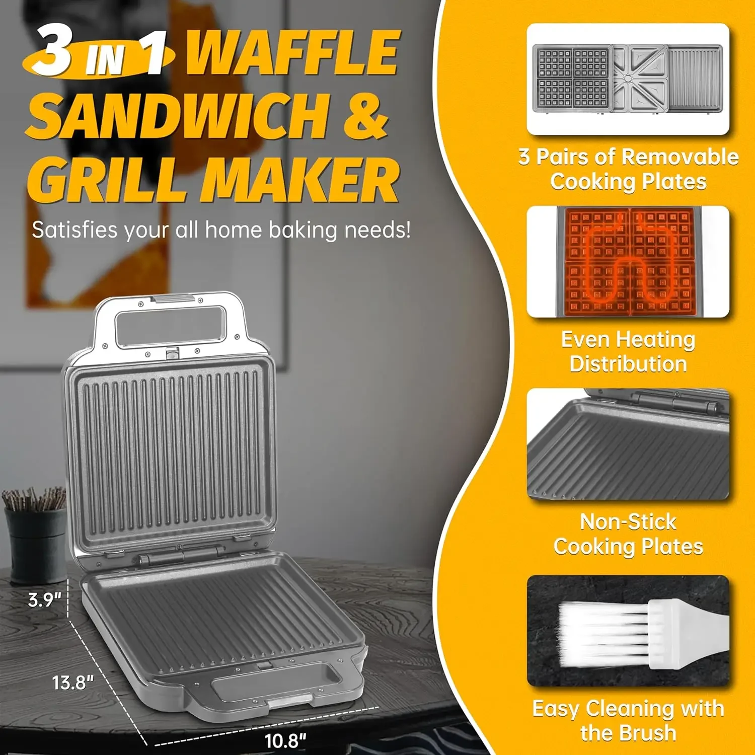 Panini Grill Press Breakfast Sandwich Maker 3 in 1, Electric Griddle Panini Press, Grilled Cheese Maker, Sandwichera Electrica 2