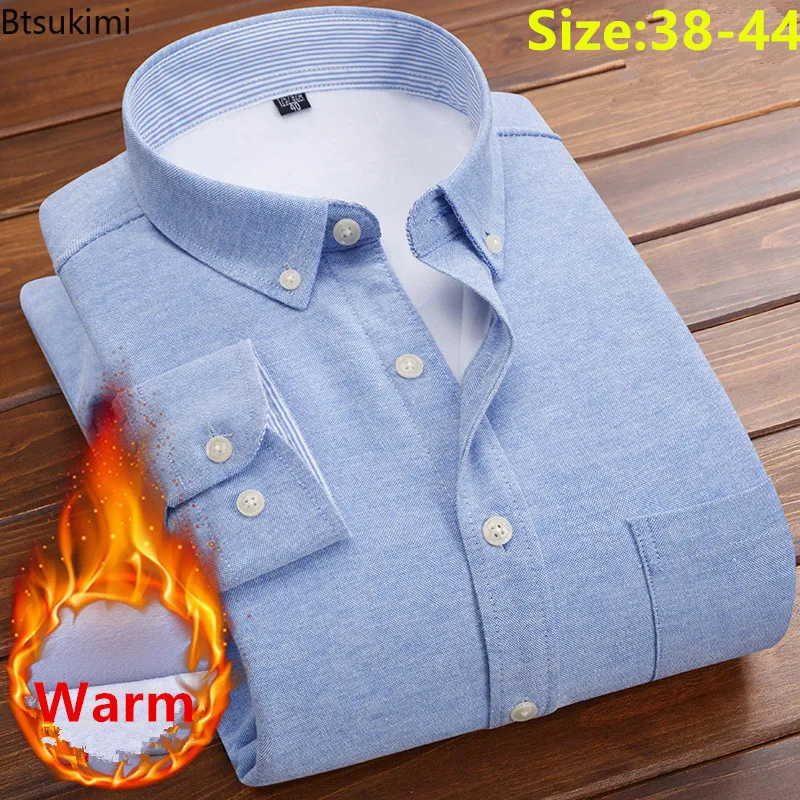 

2024 Men's Oxford Shirts Fashion Casual Long Sleeve Tops Coats Thicker Fleece Lined Warm Shirts Non-ironing Basic Shirts for Men