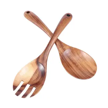 Cooking Mixing Salad Cutlery Utensils Kitchen Tools Dinner Tableware Large Spoons Fork Wooden Spoon 1