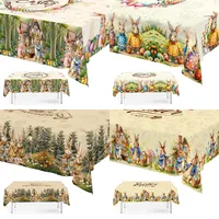 Vintage Easter Bunny Tablecloth Rabbit Eggs Flower Table Flag Cover Happy Easter Decoration For Home Kitchen Dining Table Decor 1