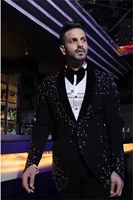 Stunning Beaded Crystals Men Suits Customized Male Prom Party Blazer  2 Pieces Sets Groom Wedding Tuxedos Slim Fit ropa hombre 2