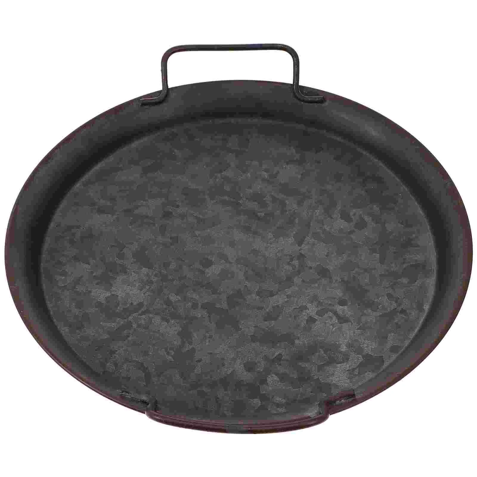 

Round Wrought Iron Plate Food Art Display Tray Storage Container Breakfast Jewelry Plates Rustic Home Decor