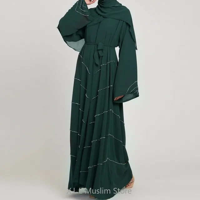Abaya-Kimono de Luxe Ouvert pour Femme, Kaftan Islamique, Longue Robe de Soirée, Vêtement de Prière, Turquie, Printemps, Été, Dubaï, 2024 1