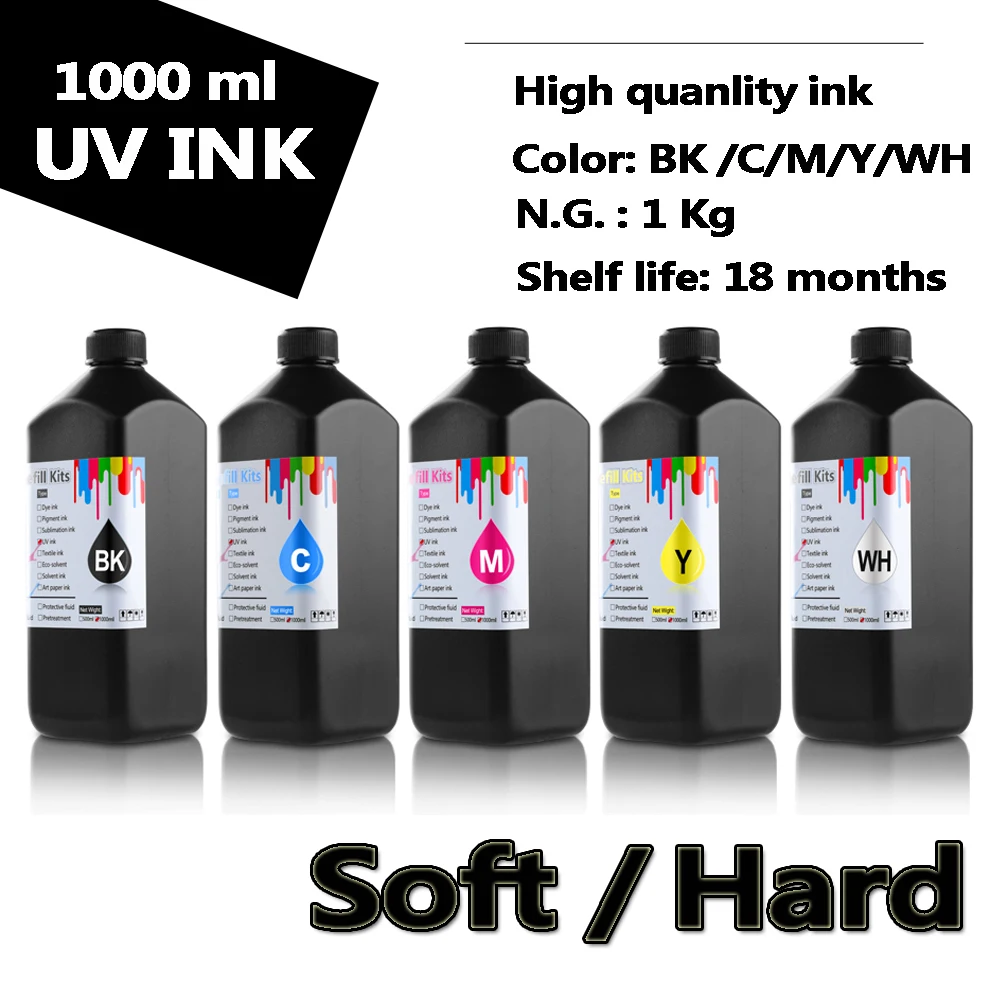 Led uv Tinta Macia Dura para Roland Lef200 Lef300 Lef12 Lef-12i Lef-20 Lej640 Lej-640ft Lec-300 Lec-330 Lec540 Printer Printer 1000ml