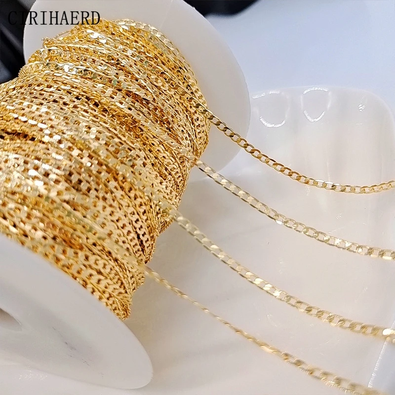 

6 Types 14k Real Gold Plated Brass Women's Neck Chain DIY Jewelry Making Accessories Loose Clavicle Oval Cable Chains Wholesale