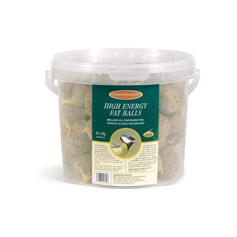 Johnston & Jeff Fat Balls Bucket No Nets Wild Bird Food (Pack Of 50) (50 x 90g) (May Vary)