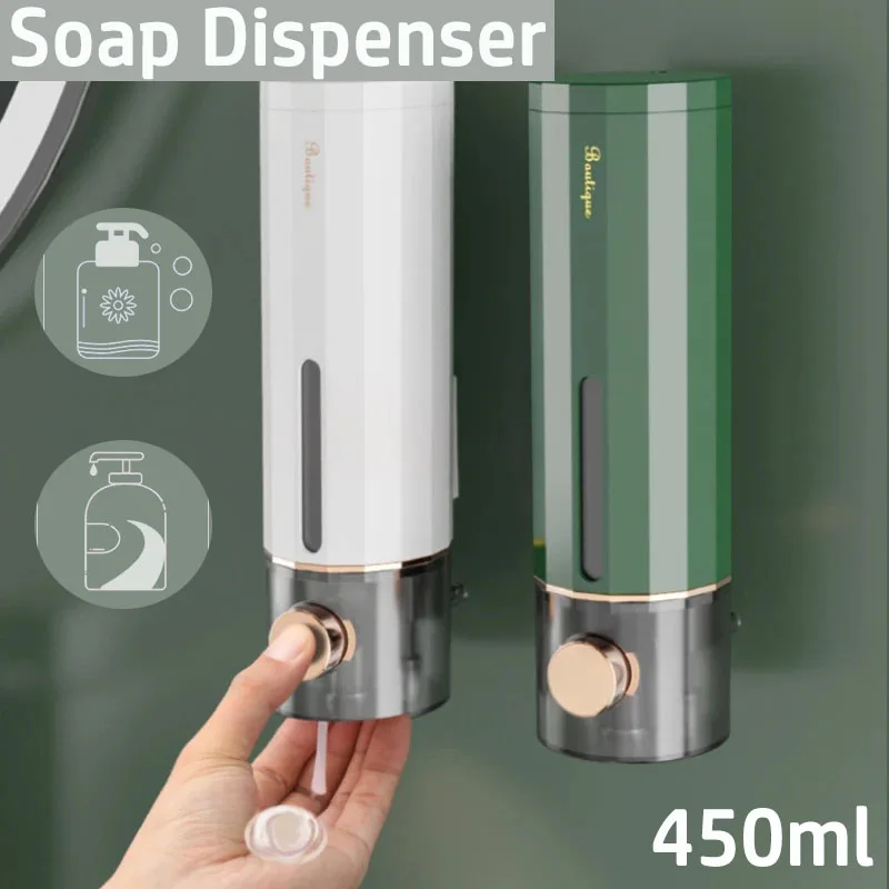 

450ml Wall Mounted Soap Dispenser Hand Soap Shampoo Sanitizer Shower Gel Non-porous Dispenser Hotel Kitchen Bathroom Accessories