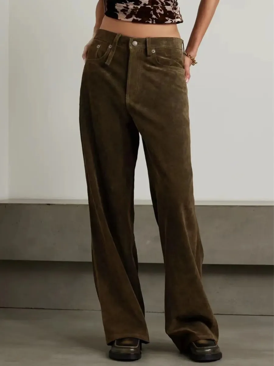 

traf women's pants 2023 fall and winter new Korean fashion high-waisted faux deerskin velvet pants high-quality women's pants
