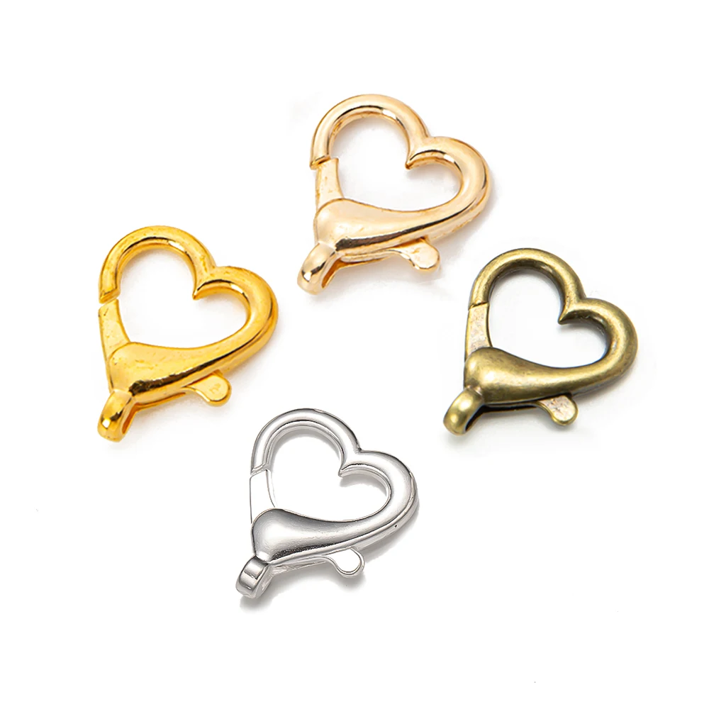 10 stücke 22x26mm Metall Herz Form Frühling Schnalle Karabinerverschluss Haken Für DIY Schlüsselbund Halsketten Armbänder schmuck Machen Zubehör – Detail 3